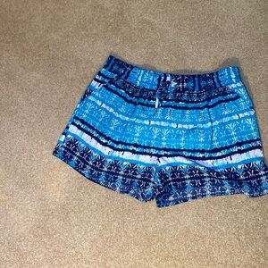 ana / Blue & Teal shorts, elastic waist and pockets, Silky feel. Sz XL